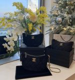 Chanel Black Quilted Velvet Crystal Chain Hobo Bag - Image 6