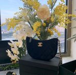 Chanel Black Quilted Velvet Crystal Chain Hobo Bag - Image 5